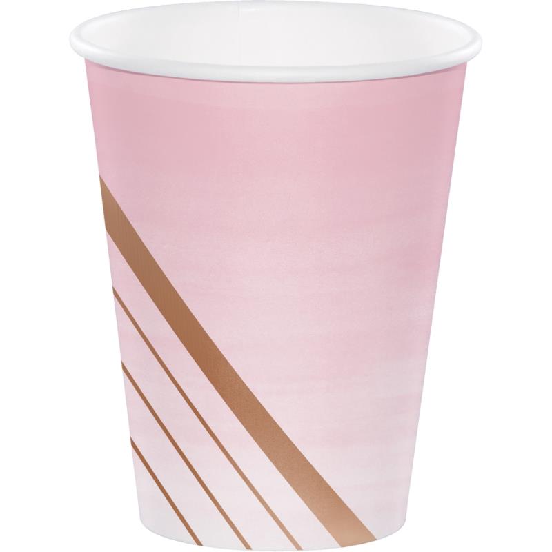 Gold & Blush Pink Paper Cups Pack of 8 | Party Save Smile
