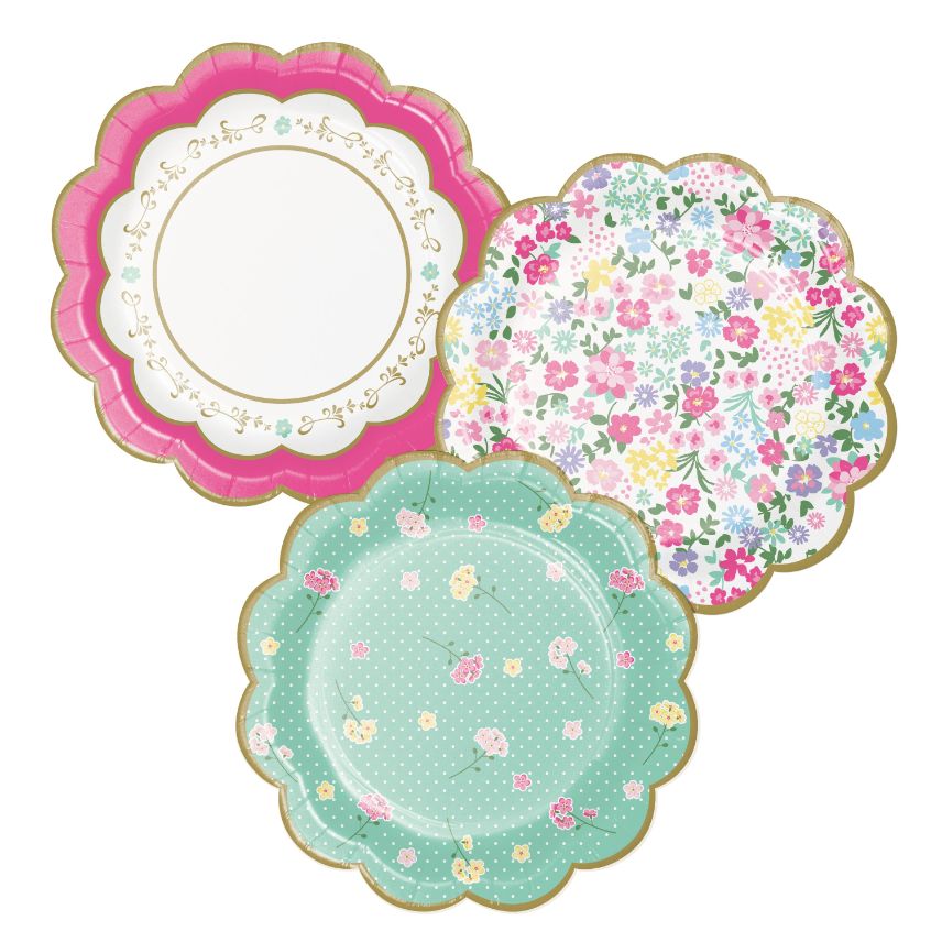 Floral Tea Party Scalloped Paper Cake Plates Pack of 8 | Party Save Smile
