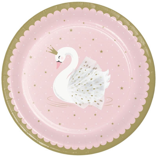 Stylish Swan 23cm Party Paper Plates Pack of 8 | Party Save Smile