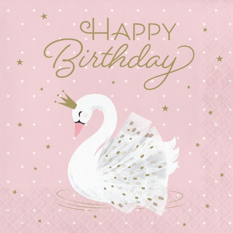 Swan Napkins - Happy Birthday Pack of 16 | Party Save Smile