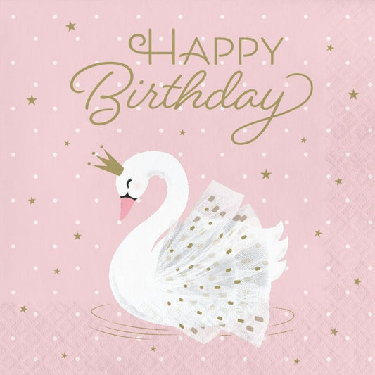 Swan Napkins - Happy Birthday Pack of 16 | Party Save Smile