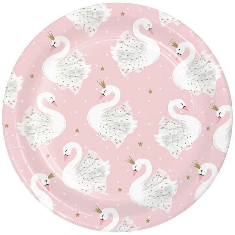 Stylish Swan 18cm Cake Paper Plates Pack of 8 | Party Save Smile