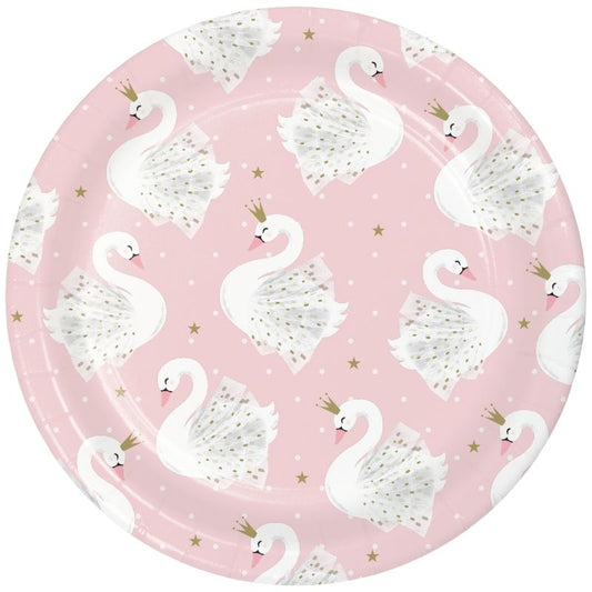 Stylish Swan 18cm Cake Paper Plates Pack of 8 | Party Save Smile