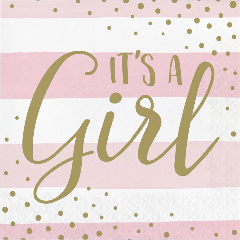 Pink and Gold Its a Girl Napkins Pack of 16 | Party Save Smile