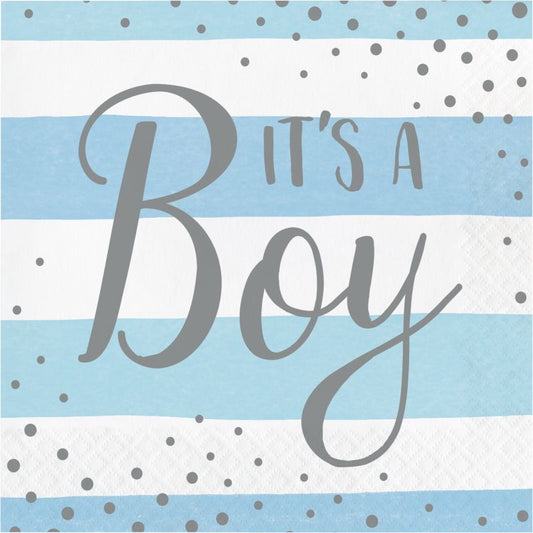 Blue & Silver Its a Boy Baby Shower Napkins Pack of 16 | Party Save Smile
