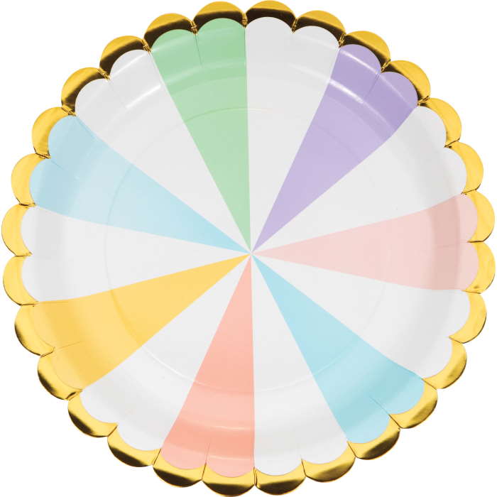 Pastel Striped Scalloped Paper Plates Pack of 8 | Party Save Smile