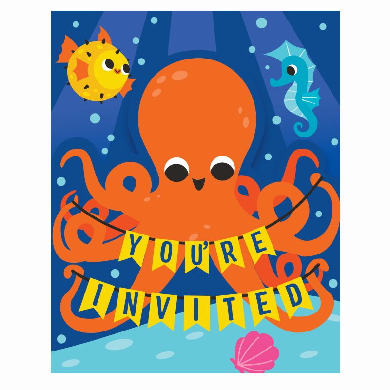 Ocean Themed Party Invitations & Envelopes Pack of 8 | Party Save Smile
