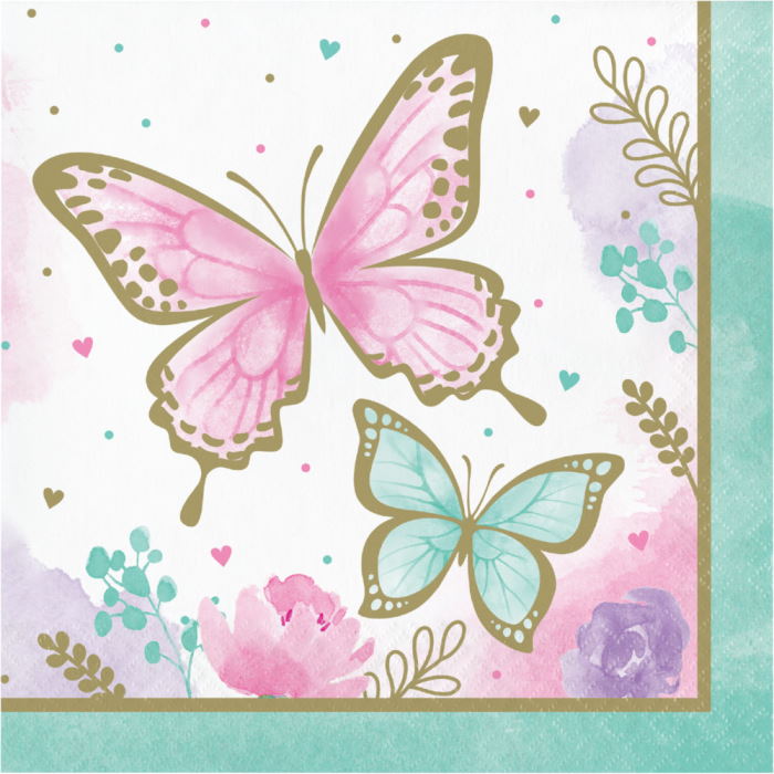 Butterfly Shimmer Party Napkins Pack of 16 Serviettes | Party Save Smile