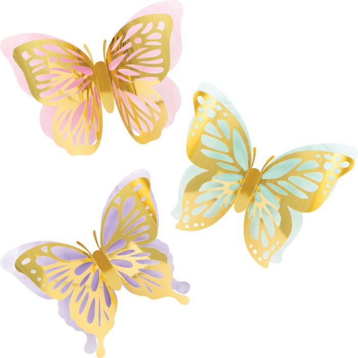 Butterfly Shimmer Party 3D Wall Decorations Pack of 3 | Party Save Smile