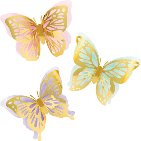 Butterfly Shimmer Party 3D Wall Decorations Pack of 3 | Party Save Smile