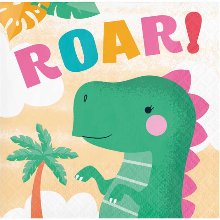Pink Dinosaur Beverage Napkins Pack of 16 | Party Save Smile