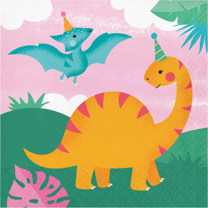 Pink Dinosaur Napkins Pack of 16 | Party Save Smile