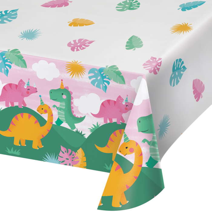 Girls Dinosaur Tablecloth: Paper Party Tablecover 137 x 259cm | Party Save Smile