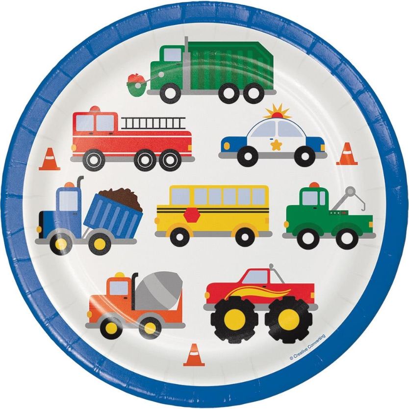 Traffic Jam Vehicle Party Plates Pack of 8 | Party Save Smile