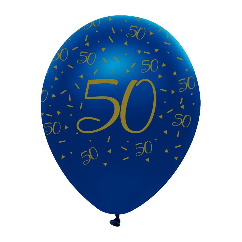 Navy and Gold 50th Birthday Latex Balloons Pack of 6 | Party Save Smile