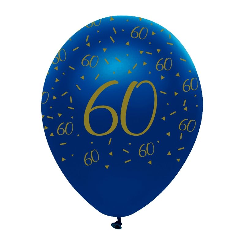 Gold & Blue 60th Birthday Latex Balloons Pack of 6 | Party Save Smile