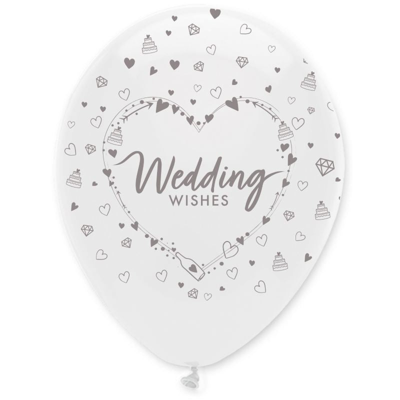 Latex Wedding Balloons - Wedding Wishes Hearts Pack of 6 | Party Save Smile