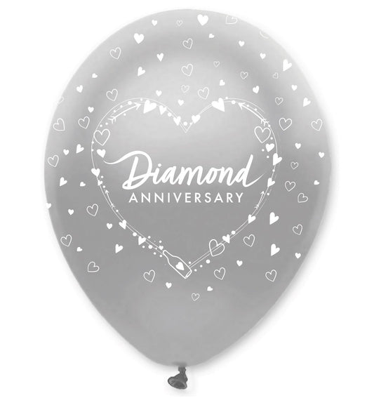 Silver 60th Wedding Anniversary Latex Balloons Pack of 6 | Party Save Smile