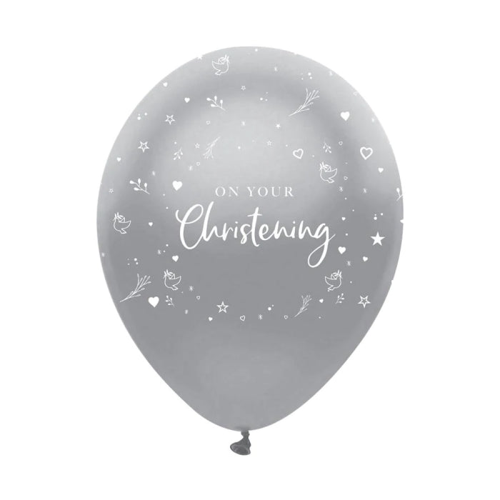 Silver On Your Christening Latex Balloons Pack of 6 | Party Save Smile