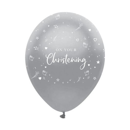 Silver On Your Christening Latex Balloons Pack of 6 | Party Save Smile