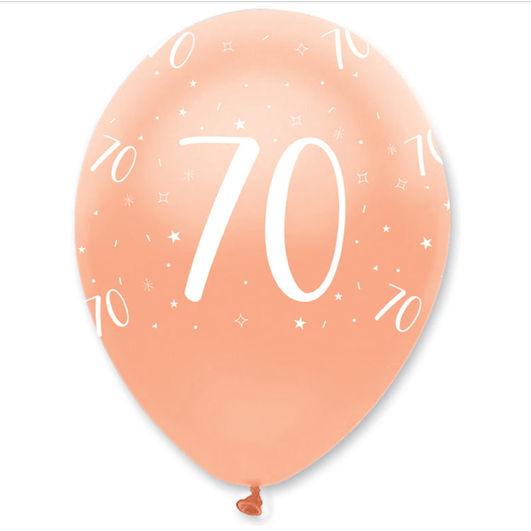 Rose Gold 70th Balloons - Pearlescent Latex Pack of 6 | Party Save Smile