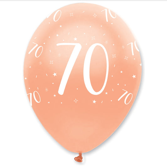 Rose Gold 70th Balloons - Pearlescent Latex Pack of 6 | Party Save Smile