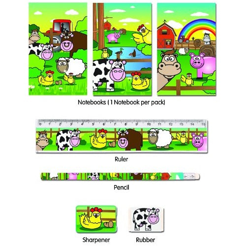 Farm Animal 5pc Stationery Set Party Bag Filler | Party Save Smile