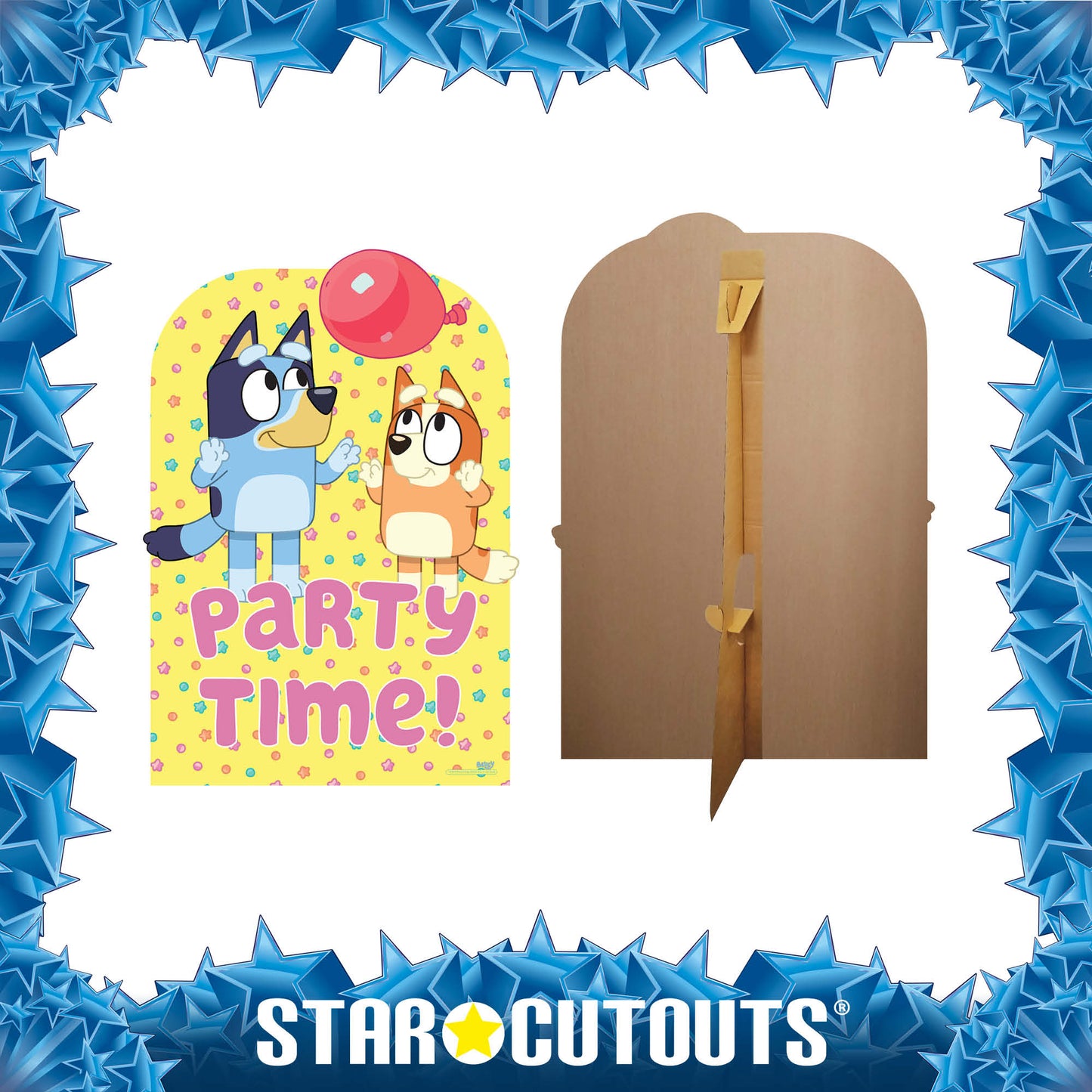 Bluey Cardboard Cutout with Bingo Party Time Backdrop Height 135cm