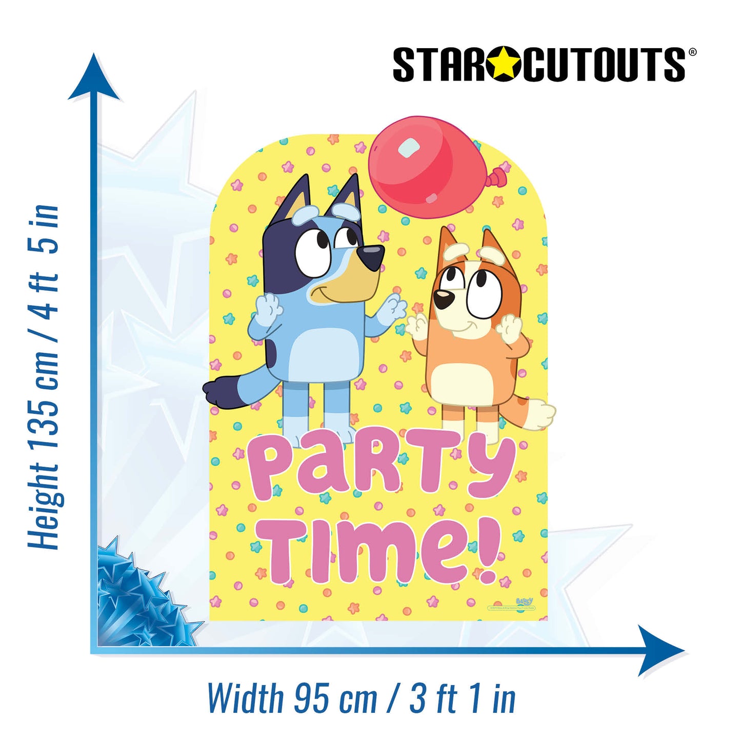 Bluey Cardboard Cutout with Bingo Party Time Backdrop Height 135cm