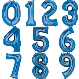 Blue 16 inch 0-9 Number Shaped Foil Balloon - Air Fill