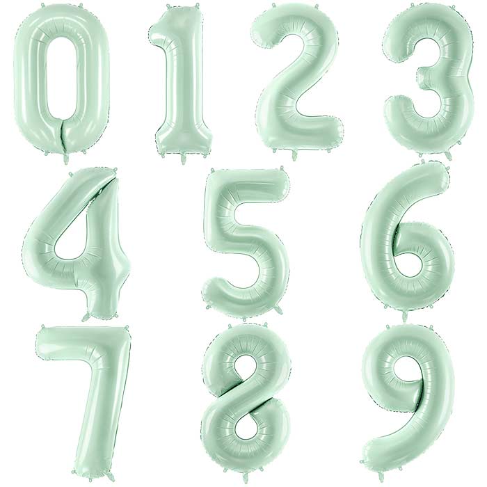 Mint Green Number Balloons 0-9 - 28 Inches | Party Save Smile