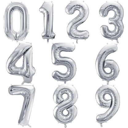 Silver Number Balloons 0-9 - 28 Inches | Party Save Smile