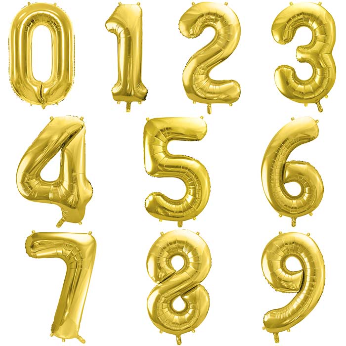 White Gold Number Balloons 0-9 - 28 Inches | Party Save Smile