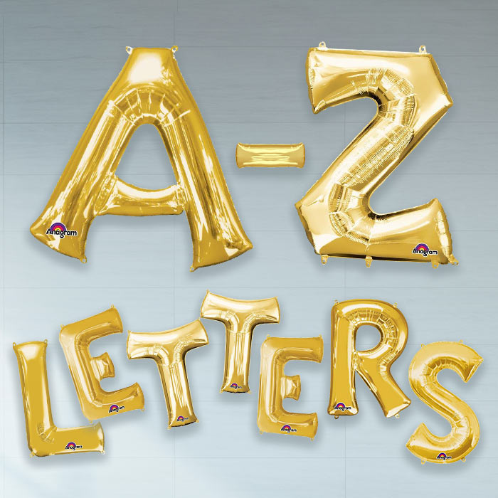 Gold Foil Letter Balloons A-Z: Air Fill 16 inches | Party Save Smile