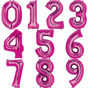 Pink 0-9 Number Shaped Foil Balloon - Air Fill 16 inch