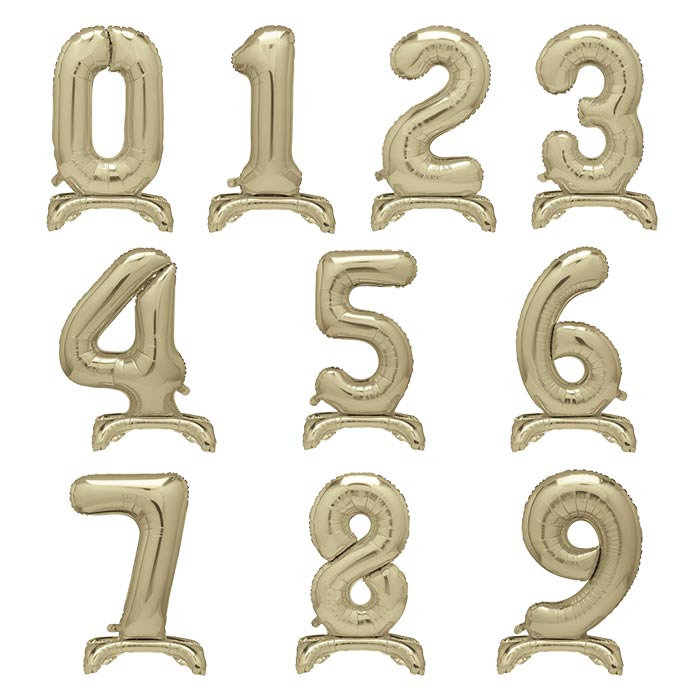 Gold Standing Balloon Air Filled Numbers 0-9 | Party Save Smile