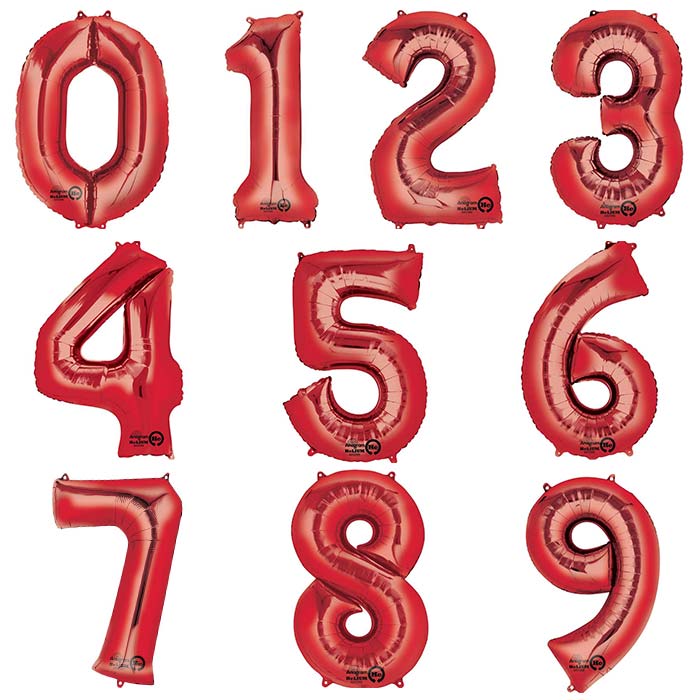 Red Number Foil Balloons - Anagram 35 inch - Numbers 0-9 | Party Save Smile