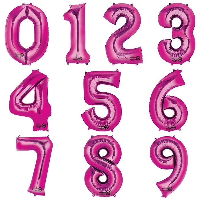 Hot Pink Number Balloons 0-9 - Anagram 34 inch | Party Save Smile