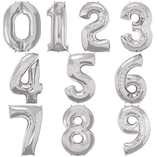 Silver Number Balloons - Qualatex 34 inch | Party Save Smile