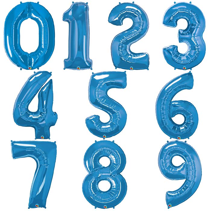 Blue Foil Number Balloons - Qualatex 34 inch | Party Save Smile