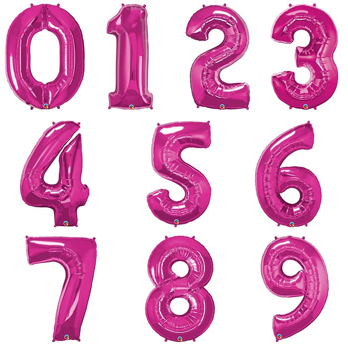 Pink Number Foil Balloons 0-9: Qualatex 0-9 | Party Save Smile