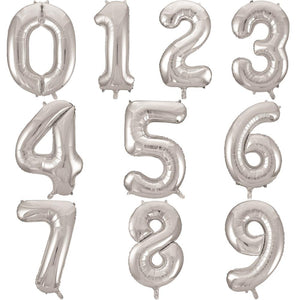 Large Silver Number Balloons 0-9: Foil 34 Inches