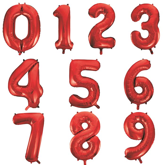 Red Number Balloons 0-9 - Unique 34 inch | Party Save Smile