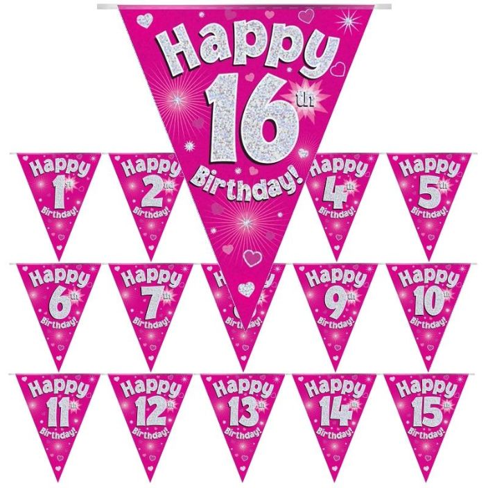 Hearts Pink Birthday Bunting (Choose Your Age) | Party Save Smile
