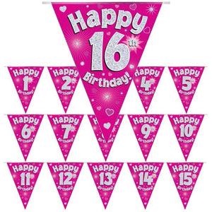 Hearts Pink Birthday Bunting (Choose Your Age)