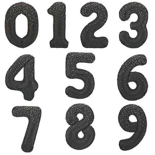 Black and Silver Dots Number Balloons 0-9