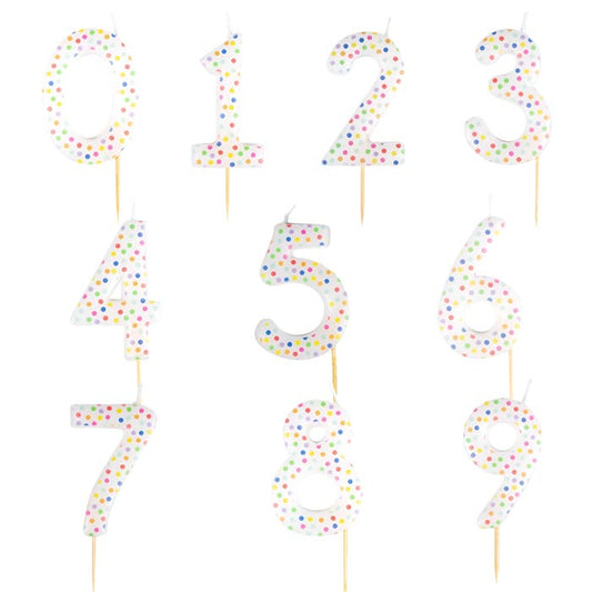 Rainbow Polka Dot Number Cake Candles 0-9 | Party Save Smile