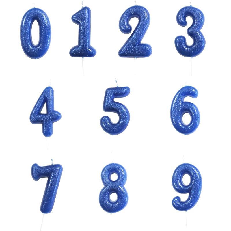 Blue Glitter Number Candle 0-9 | Party Save Smile