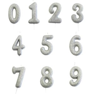 Silver Glitter Number Cake Candles 0-9