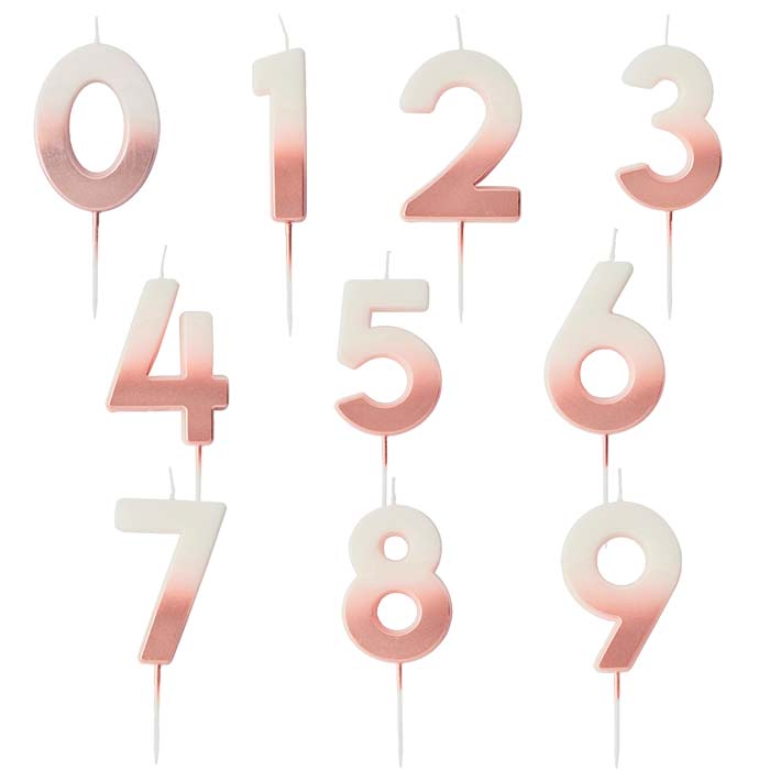 Rose Gold Ombre Number Cake Candles 0-9 | Party Save Smile